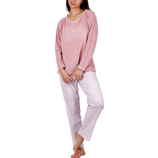 Pyjama pantalon top manches longues Comfort Home rose <span itemprop=