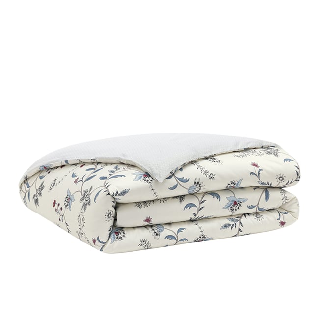 Housse de couette imprimée en satin de coton bio, JARDIN D'HIVER blanc <span itemprop=
