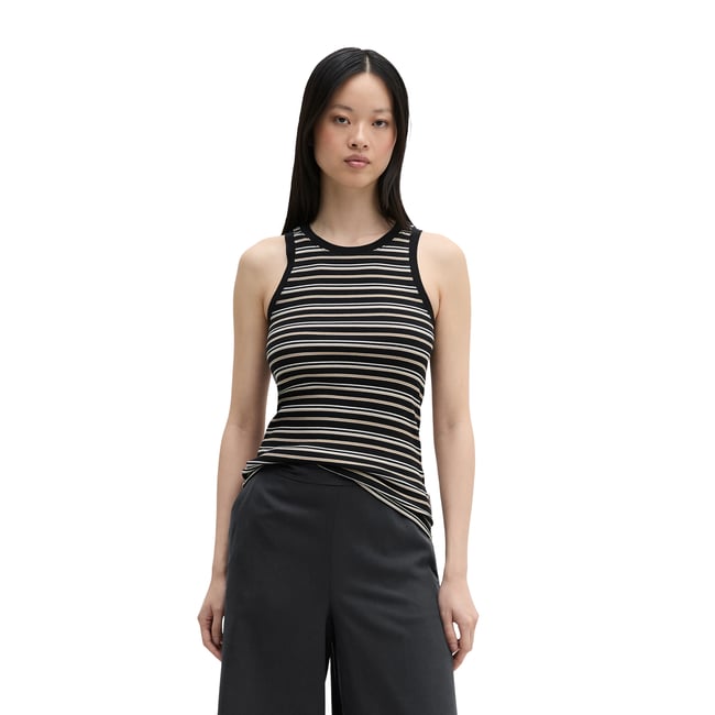 Top côtelé slim en mélange de coton organique et de lyocell noir <span itemprop=