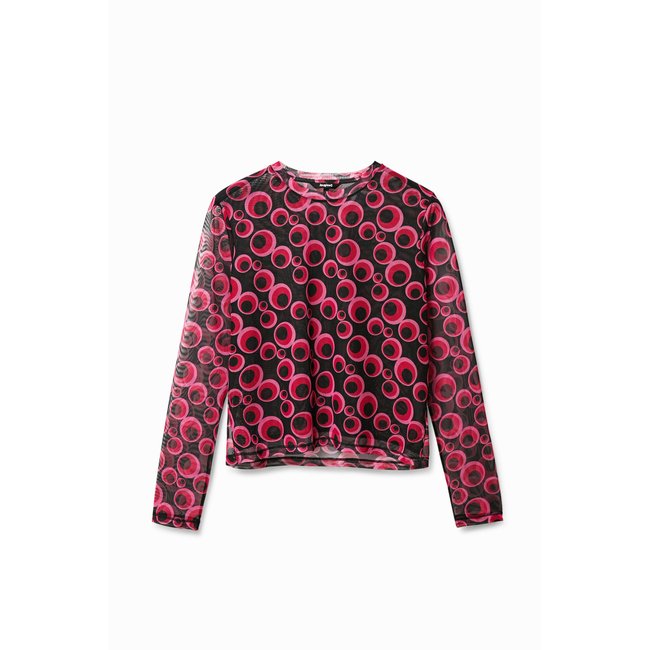 Desigual - T-shirt en tulle avec cercles rouge <span itemprop=