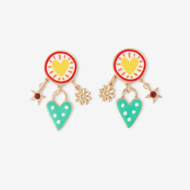 Boucles d'oreilles pendantes charms cœur multicolore <span itemprop=