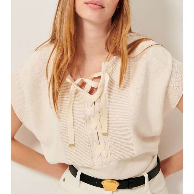 Pull ample, sans manches à lacet, ODYSSEE ecru <span itemprop=