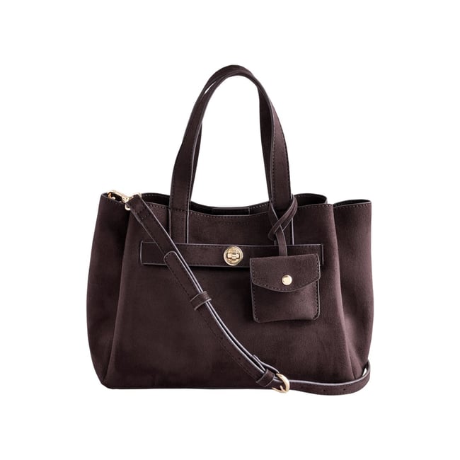 Sac à main en suédine avec breloque marron chocolat <span itemprop=