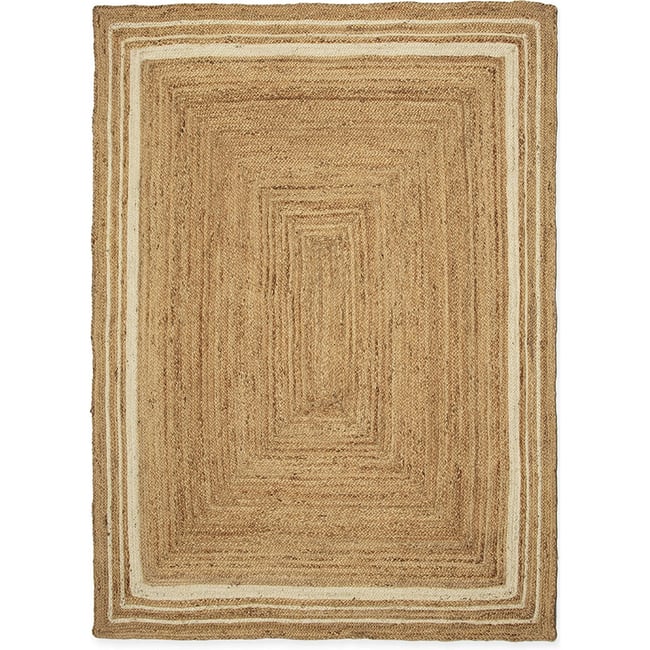 Tapis en jute tressé à liserés Couleur naturel et blanc <span itemprop=