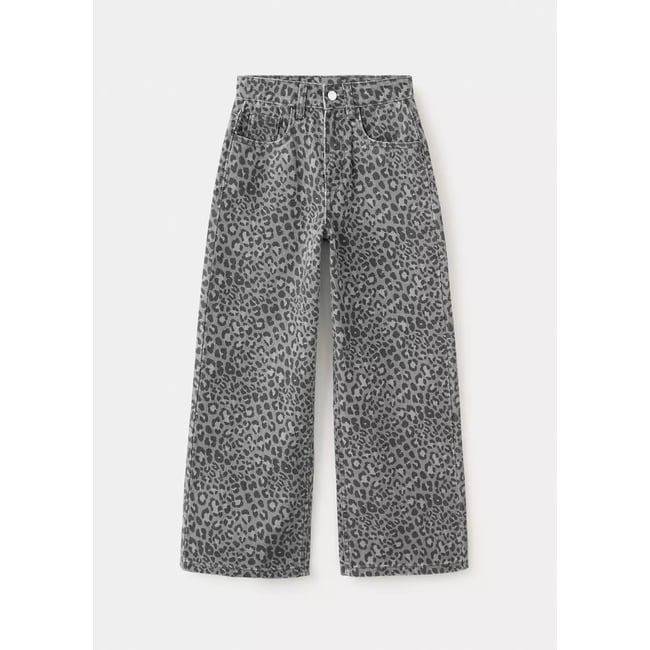 Jean droit léopard gris anthracite <span itemprop=