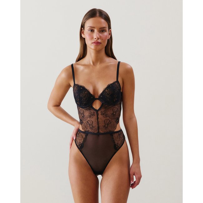 Body push-up en mesh brodé fleuri noir LINDAIZ CAFEIZ noir <span itemprop=