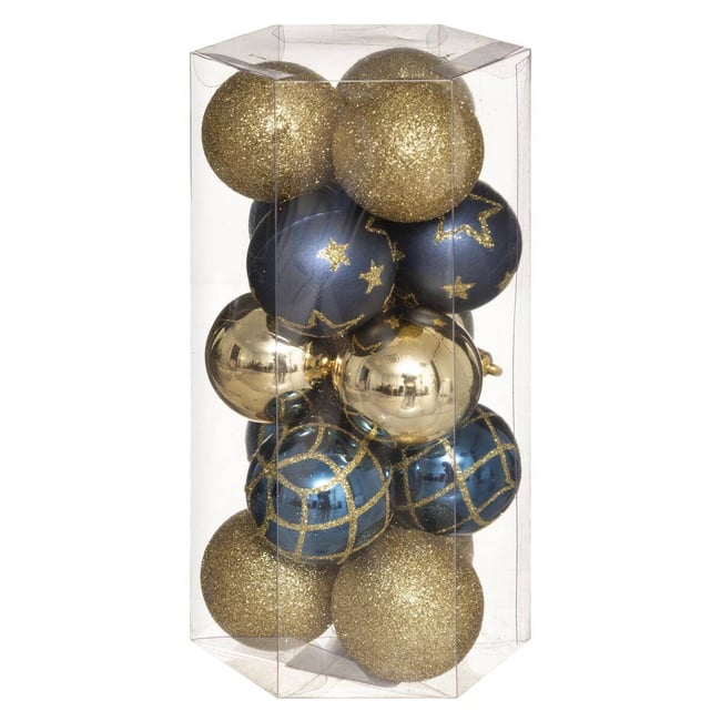 Lot de 15 boules de Noël lisses et décorées D.5 cm Couleur bleu <span itemprop=