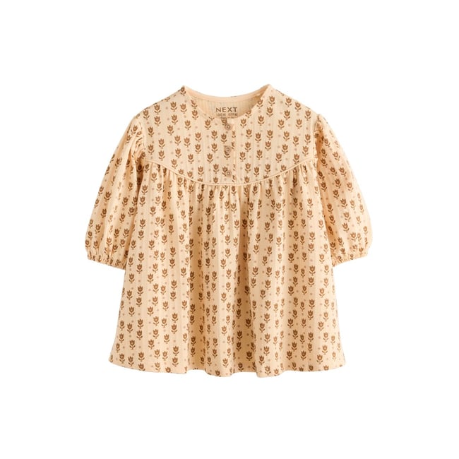Robe à manches longues bouffantes floral neutre <span itemprop=