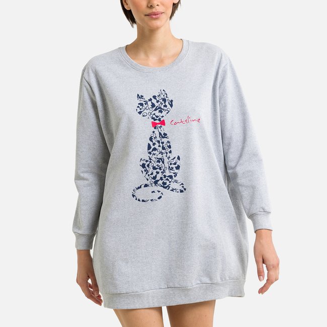 Langes Sweatshirt Catsline, Homewear grau meliert <span itemprop=