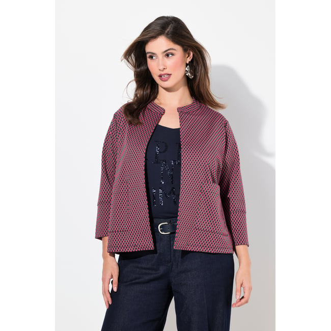 Veste jacquard coupe ouverte marine <span itemprop=