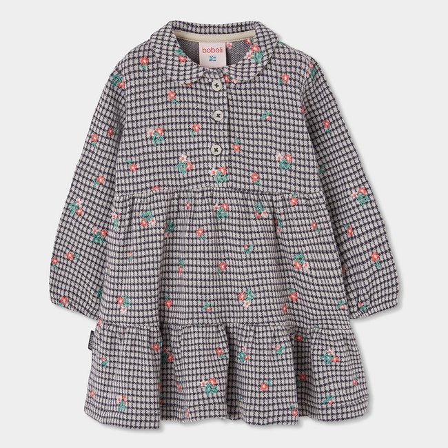 Robe en maille à carreaux et fleurs multicolore <span itemprop=
