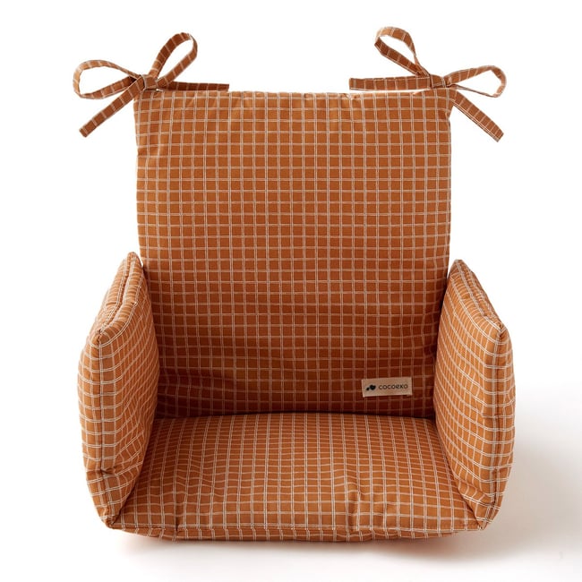 coussin chaise haute en coton enduit CARREAU CAMEL marron caramel <span itemprop=