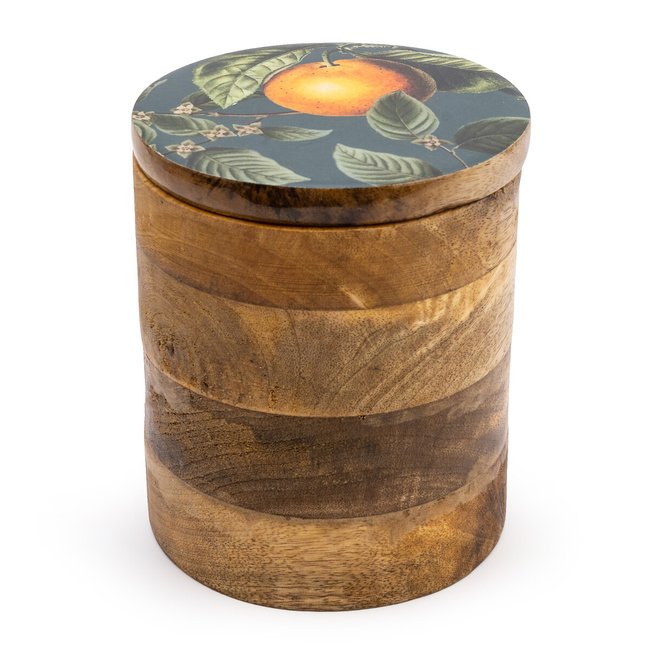 Large Orange Blossom Green Storage Canister in Mango Wood, multi-coloured, SO'HOME