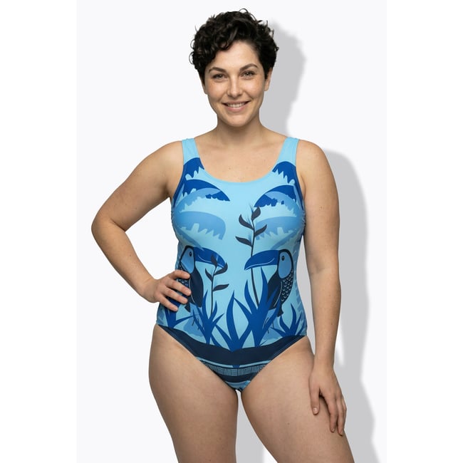 Maillot de bain motif toucans saphir clair <span itemprop=