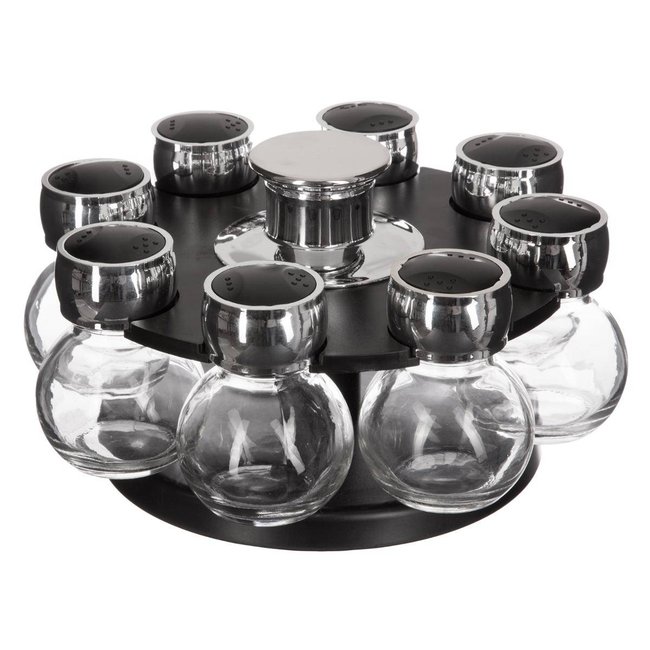 Support rotatif 8 pots à épices Couleur noir <span itemprop=