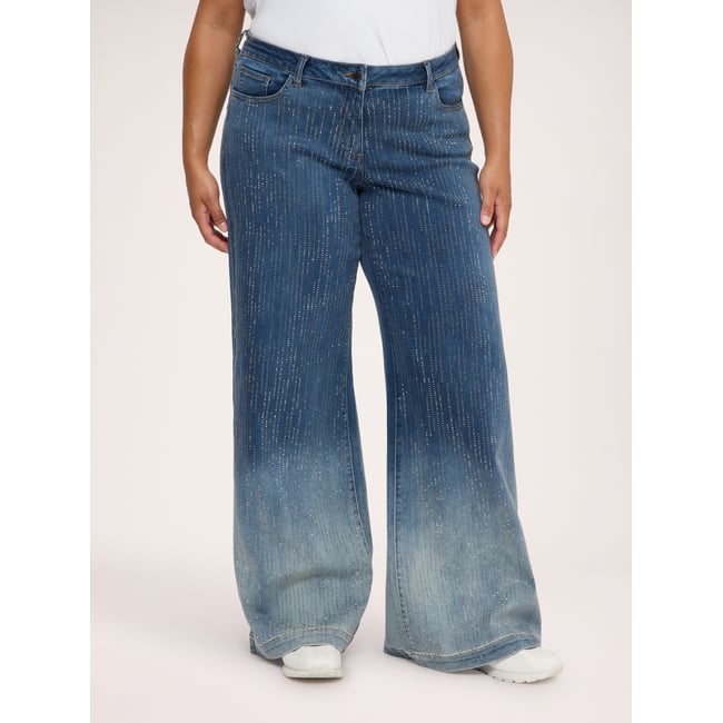 Jean Wide Leg avec pluie de strass bleu <span itemprop=