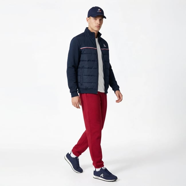 Veste zippée matelassée bi-matière avec détail tricolore Tricolores v002232 <span itemprop=