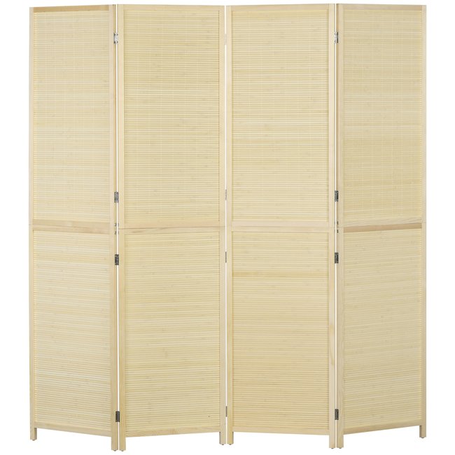 Paravent séparateur de pièce 4 panneaux pliables dim. 180L x 180H cm bois de bambou Couleur beige <span itemprop=