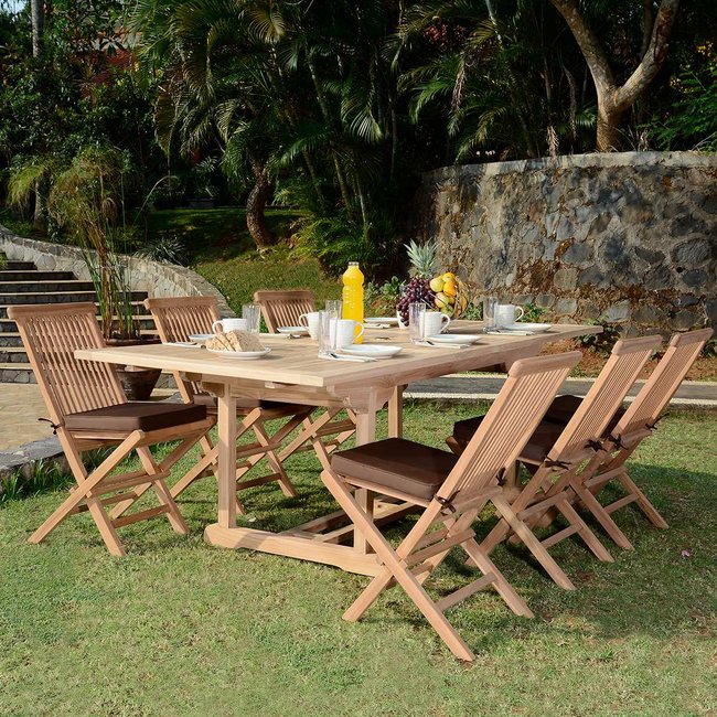 Salon de jardin en teck massif Caraibes, 6 places naturel <span itemprop=