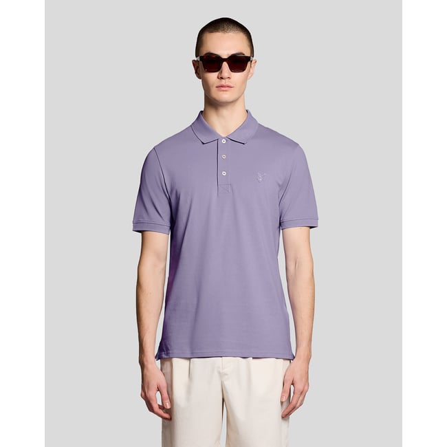 Polo en coton superfine bleu violette florale <span itemprop=