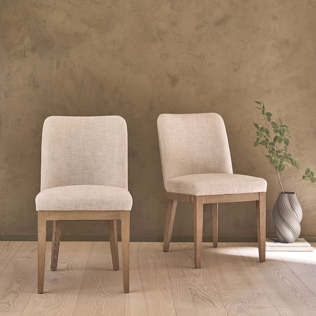 Lot de 2 chaises en chêne massif et lin  MARGOT Couleur naturel <span itemprop=