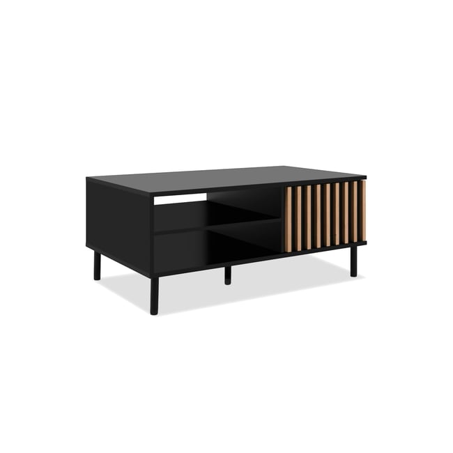 Table basse noire décor bois avec rangement NOREN Couleur noir <span itemprop=