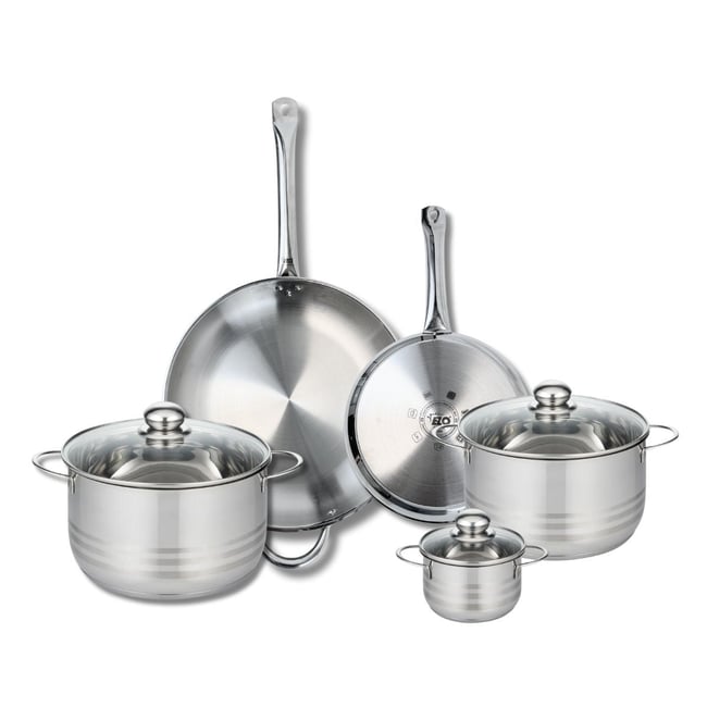 Batterie 2 poêles 24/32cm + 3 faitouts 12/20/24cm PROFI BRILLANT gris <span itemprop=