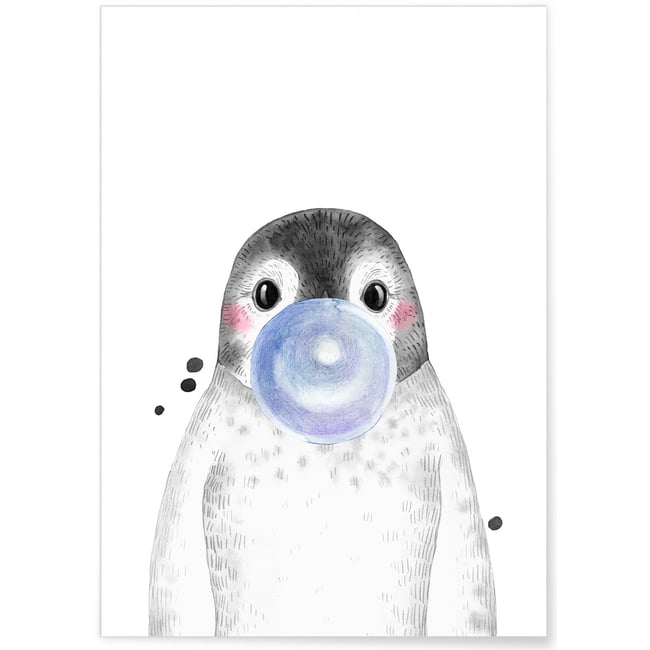 Affiche Bulle de Pingouin Bleue Couleur blanc <span itemprop=