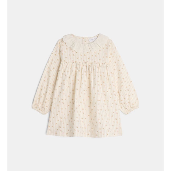 Robe évasée trésor fleurs rayures coton bio écru <span itemprop=