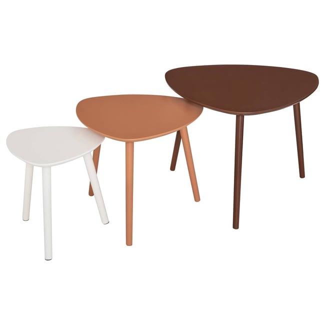 Lot de 3 tables basses gigognes plateau triangulaire pieds compas bois MILEO Couleur multicolore <span itemprop=