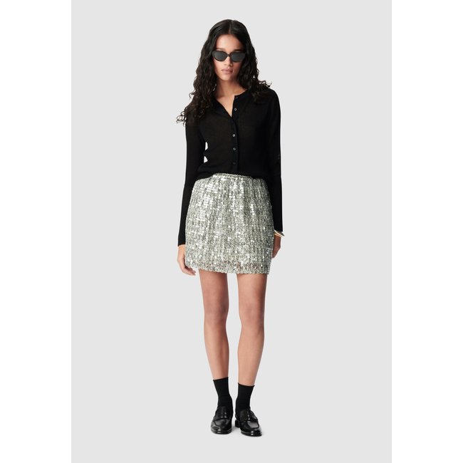 Jupe droite sequins argent <span itemprop=