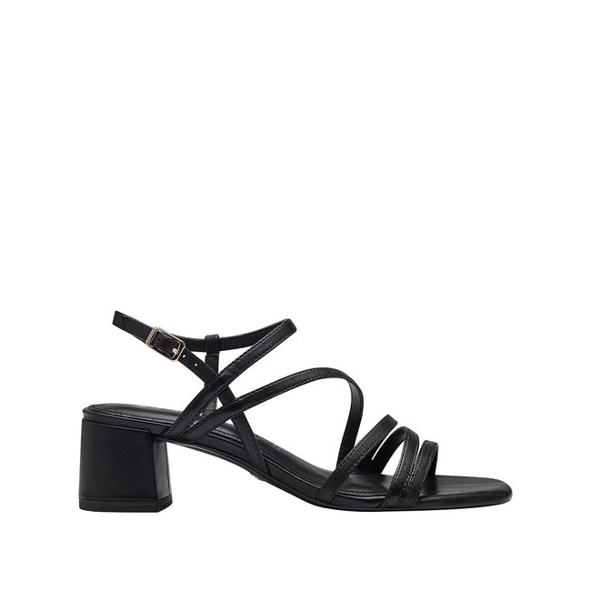 Sandalias de piel, con tacón negro <span itemprop=