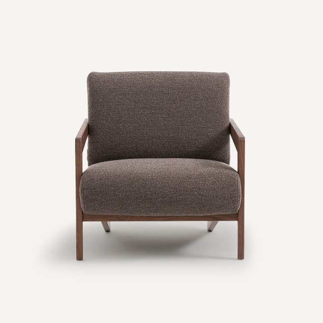 Sessel Izag, Nussbaum massiv und Bouclé dunkelbraun AM.PM