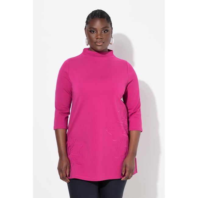 Sweat à coupé évasée, col montant magenta <span itemprop=