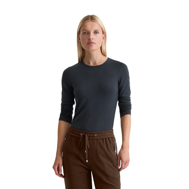 T-shirt long régulier en mélange de TENCEL™ modal et de coton bleu foncé <span itemprop=