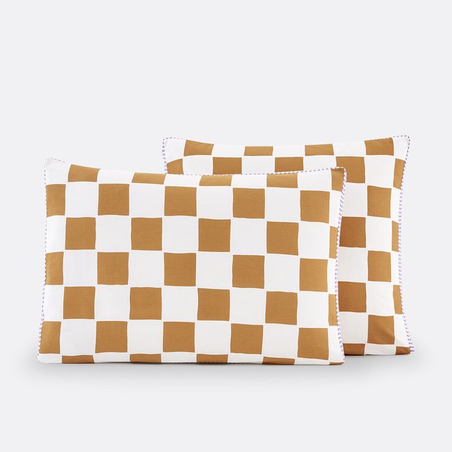 Federa per guanciale 30% cotone riciclato, Lismore bianco/bronzo LA REDOUTE INTERIEURS