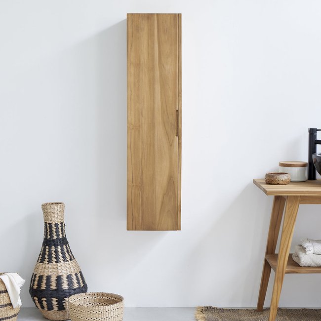 Colonne de salle de bain en teck massif suspendue Couleur naturel <span itemprop=