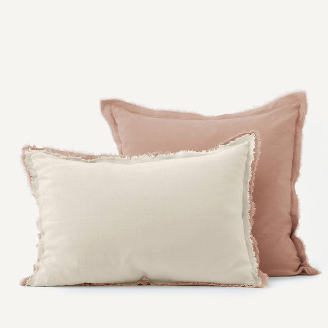 Alhanasia Washed Linen Pillowcase with Double Fringe, rosewood/natural, AM.PM