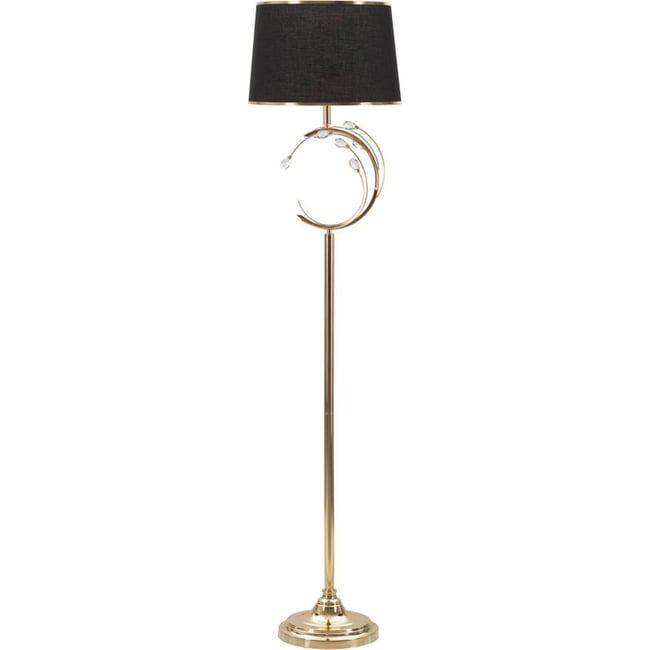 Lampadaire en fer décor floral abat-jour GLAM Couleur noir et doré <span itemprop=
