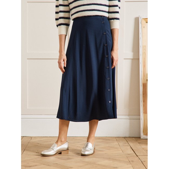 Jupe mi-longue viscose dobby encre <span itemprop=
