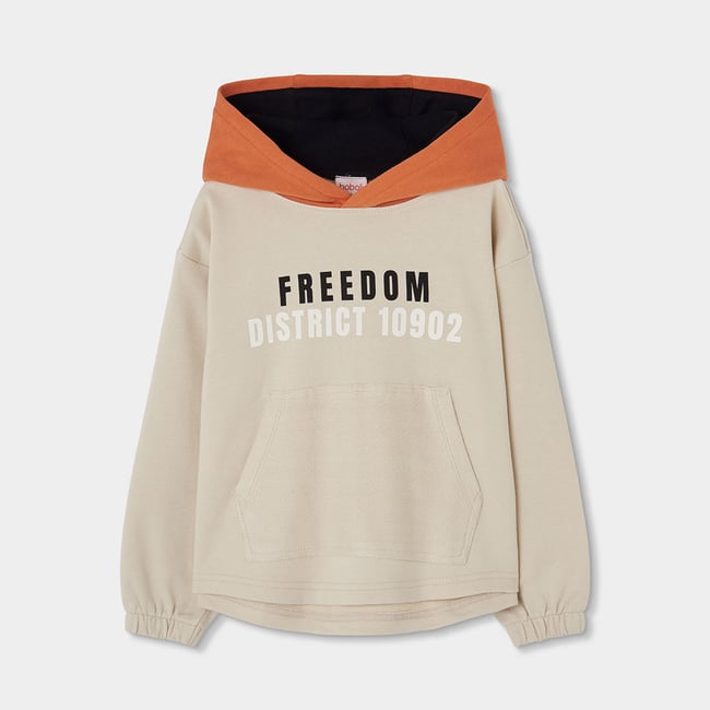 Sweat-shirt garçon molleton à capuche Freedom beige <span itemprop=