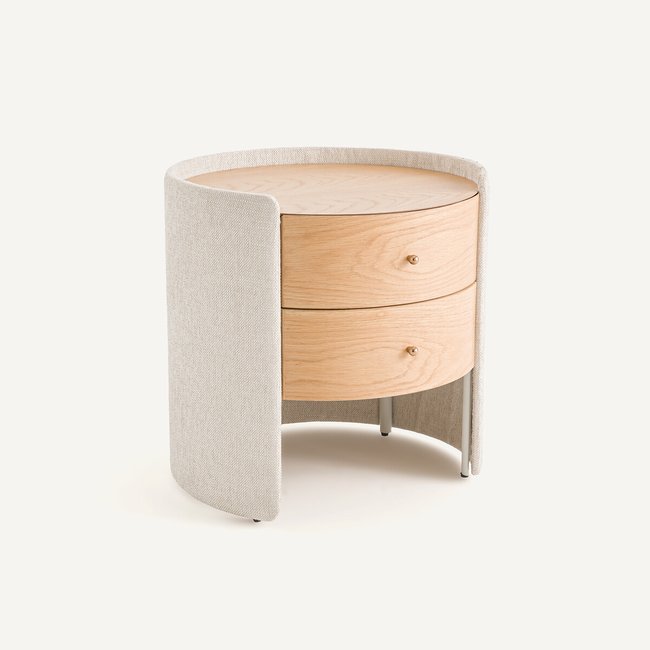 Mesa de cabeceira em carvalho e tecido texturizado, Firmo carvalho natural <span itemprop=