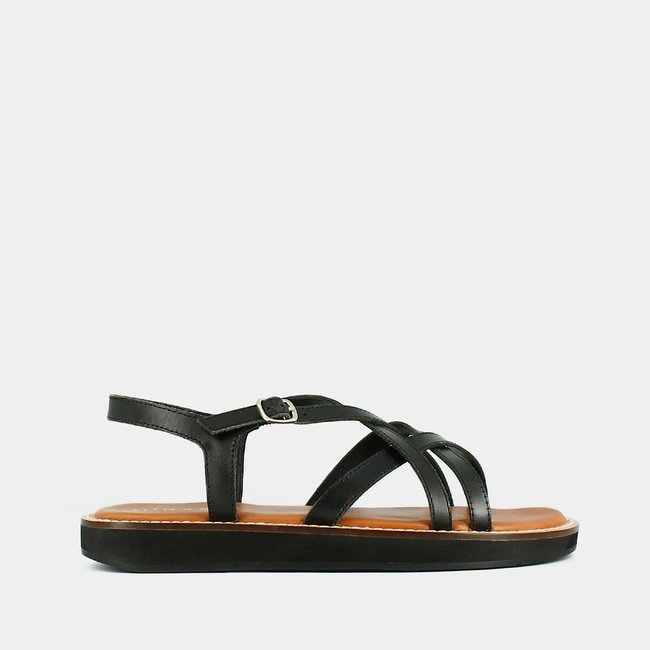 Water Leather Sandals with Chunky Heel, black, JONAK