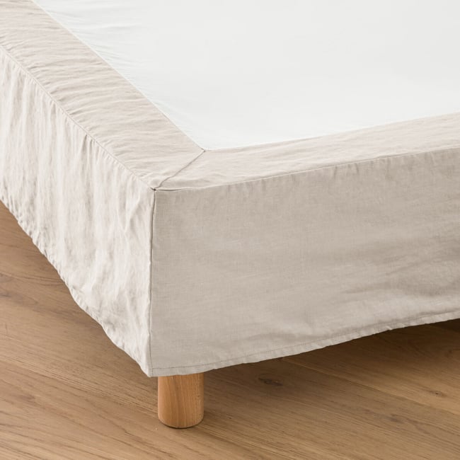 Cache sommier court uni en lin lavé, Abella naturel lin <span itemprop=