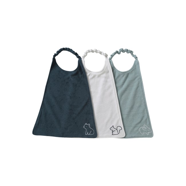 Lot de 3 grands bavoirs bleu grisé <span itemprop=