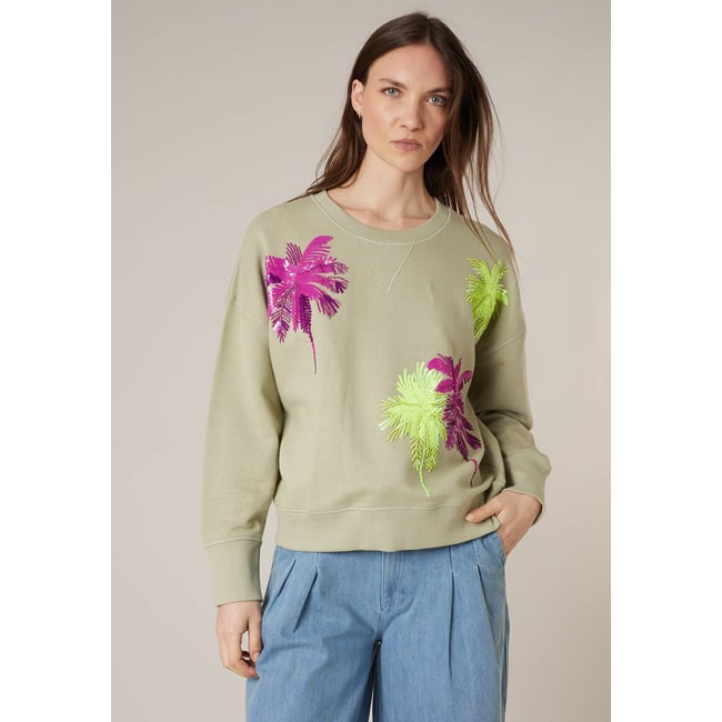 Sweat femme en 100% coton LAUVANA light tilleul <span itemprop=
