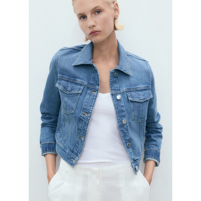 Veste jean poches bleu moyen <span itemprop=