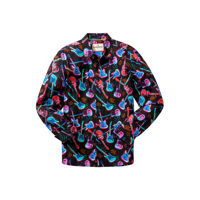 Chemise à manches longues imprimé guitare néon multicolore <span itemprop=