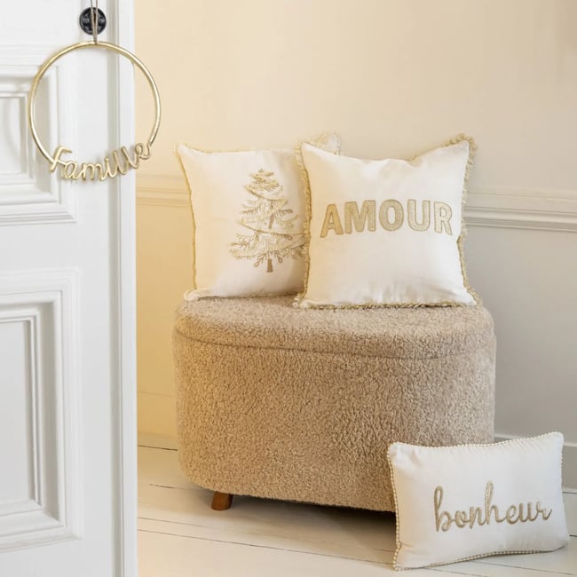 Banc coffre 1 place en tissu peluche beige L80 - GRIZZLY Couleur beige <span itemprop=