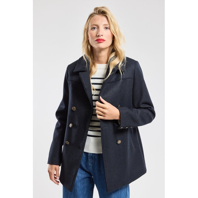 Caban marin en laine recyclée POINTE DU RAZ rich navy <span itemprop=